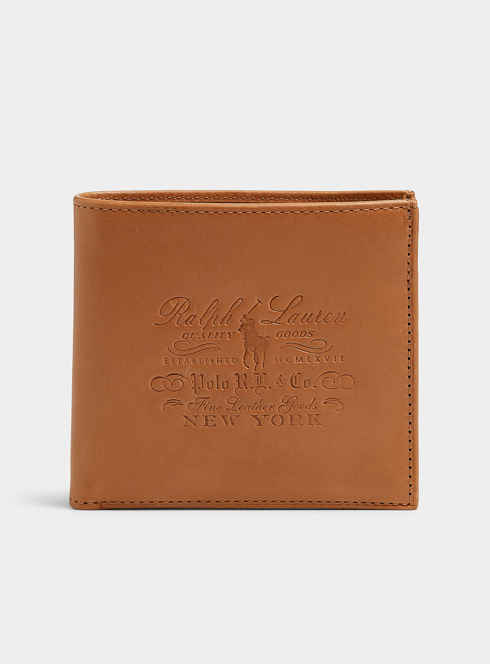 Shop Polo Ralph Lauren Embossed Retro Logo Leather Wallet In Brown