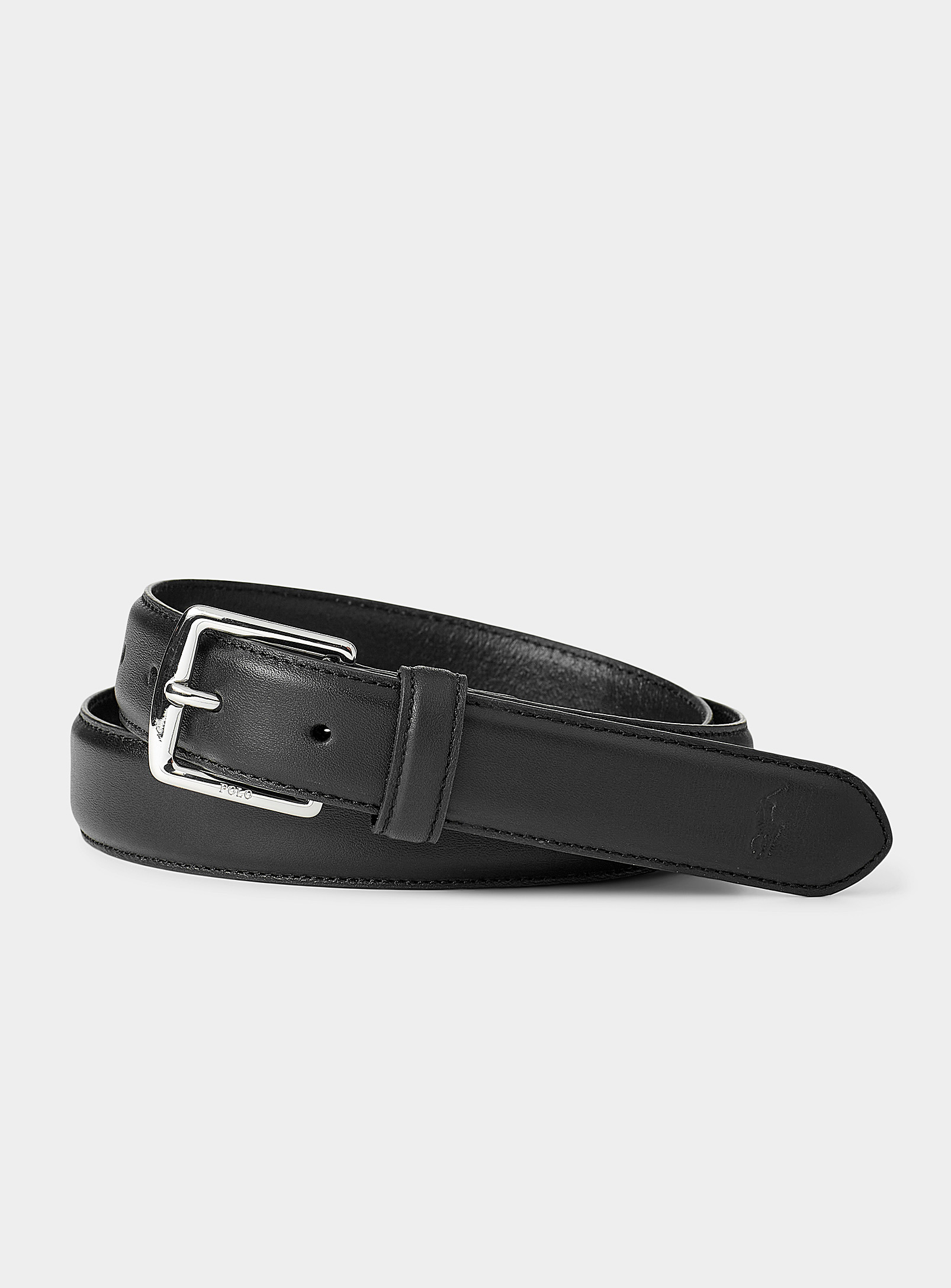 Polo Ralph Lauren Silver Branded Leather Belt In Black