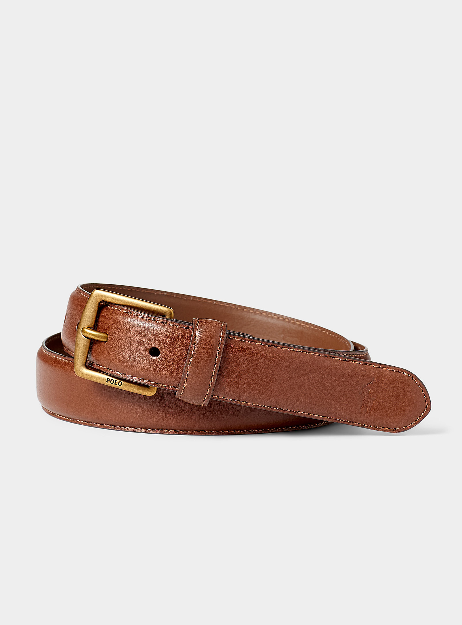Shop Polo Ralph Lauren Silver Branded Leather Belt In Brown