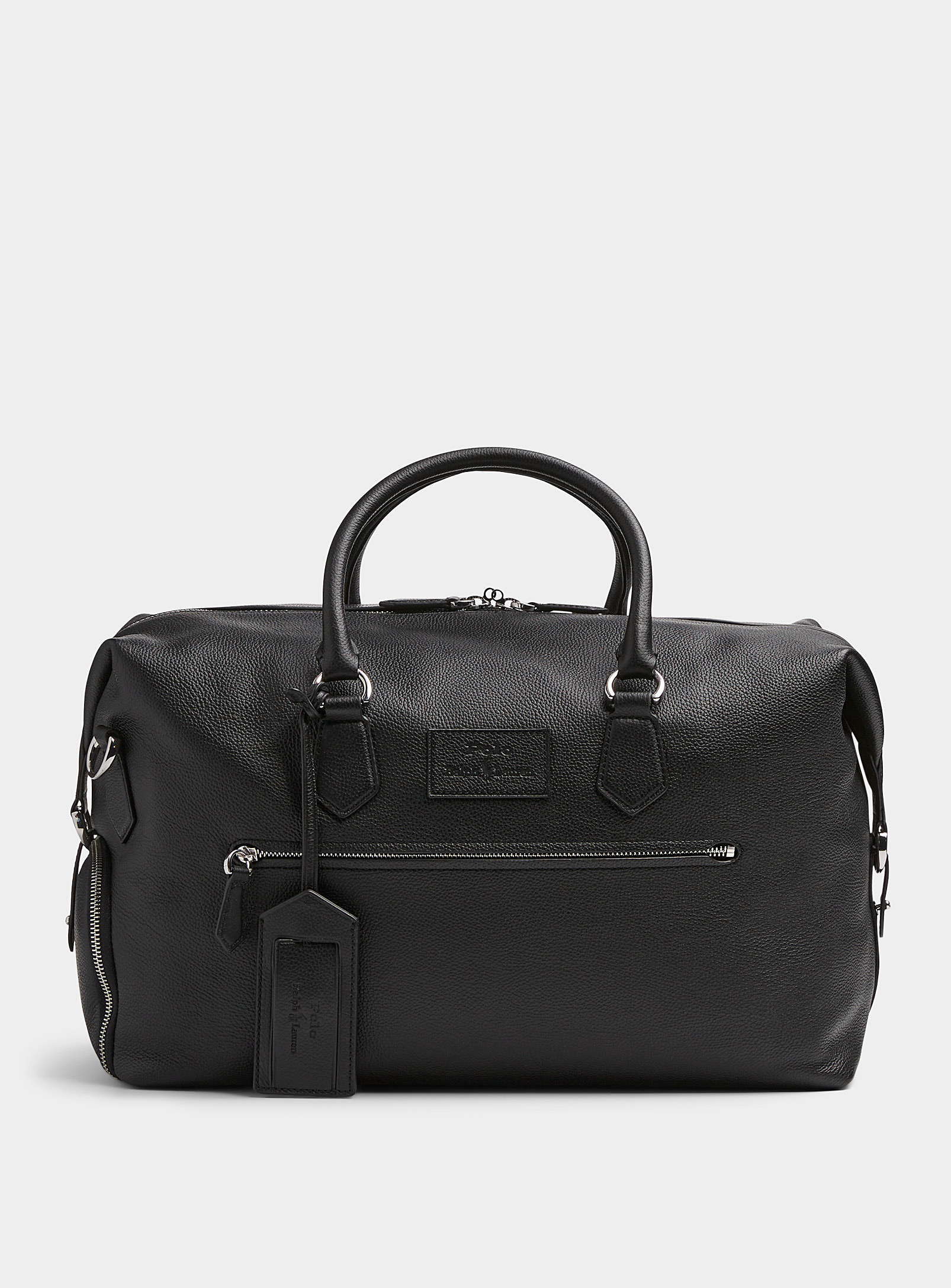 Polo Ralph Lauren Large Leather Emblem Weekend Bag In Black