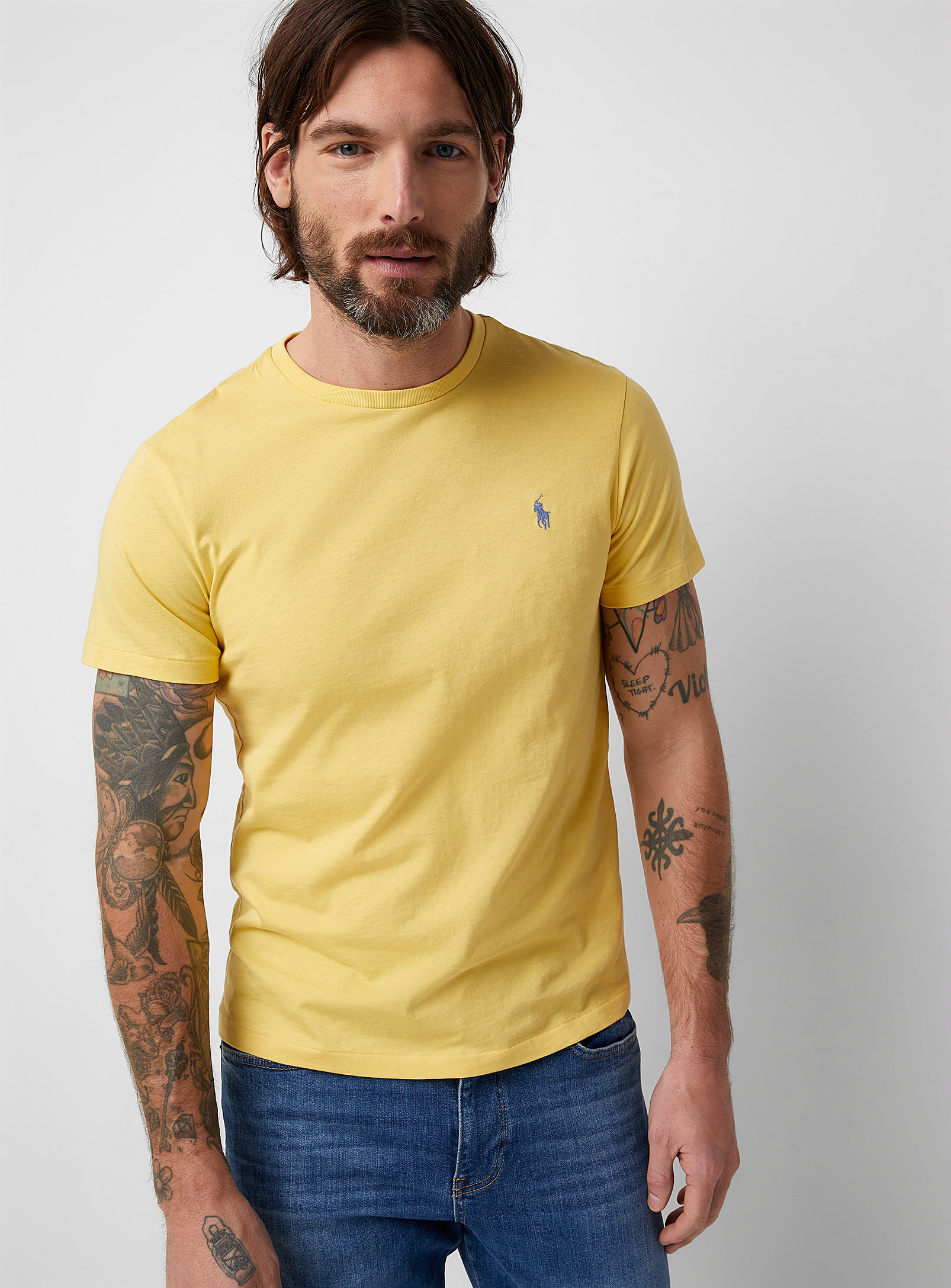 Polo Ralph Lauren Slim-fit Logo-embroidered Cotton-jersey T-shirt In Yellow