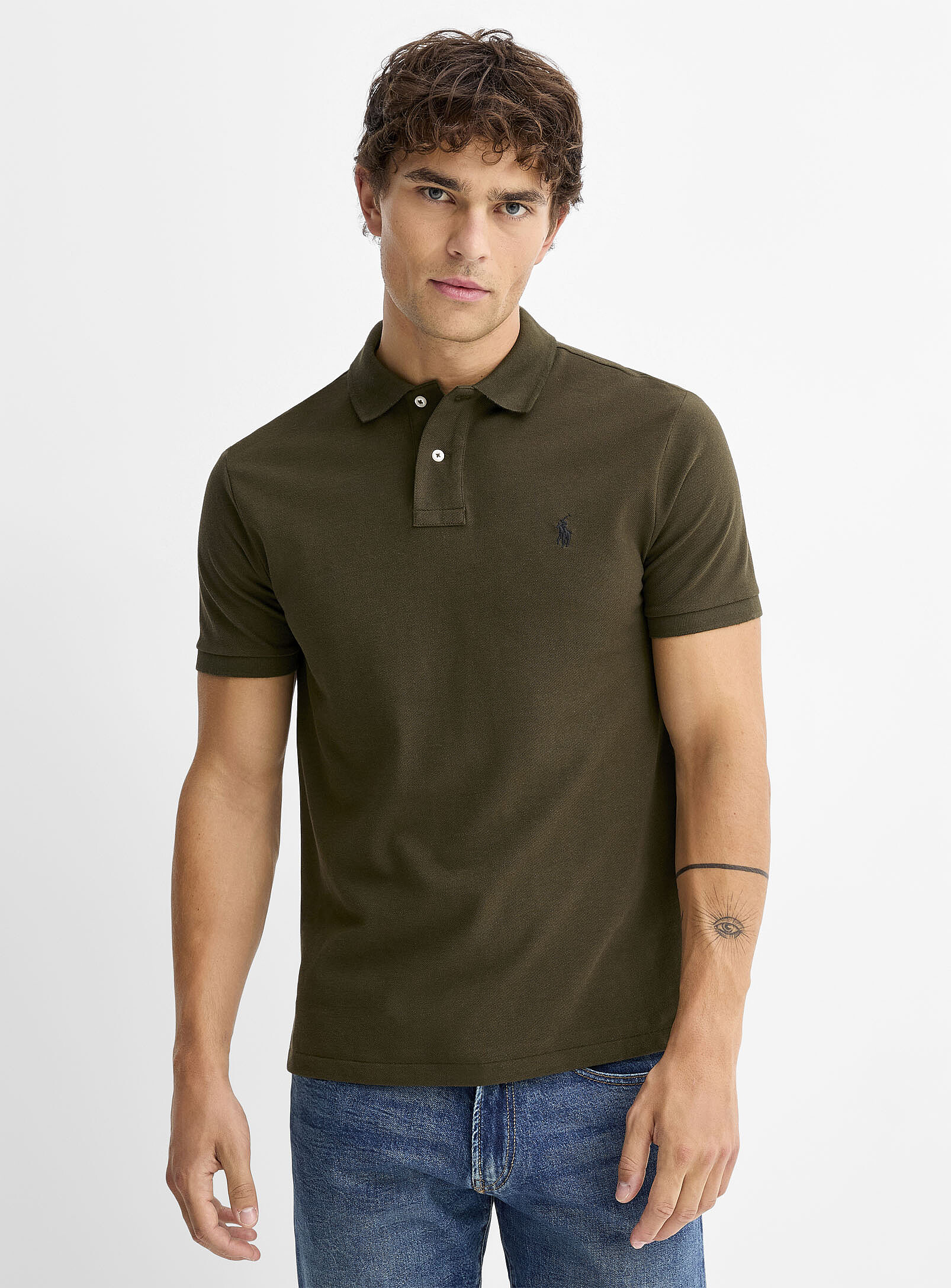 Polo Ralph Lauren - Embroidered rider piqué polo Slim fit (Men, Green, X-LARGE)