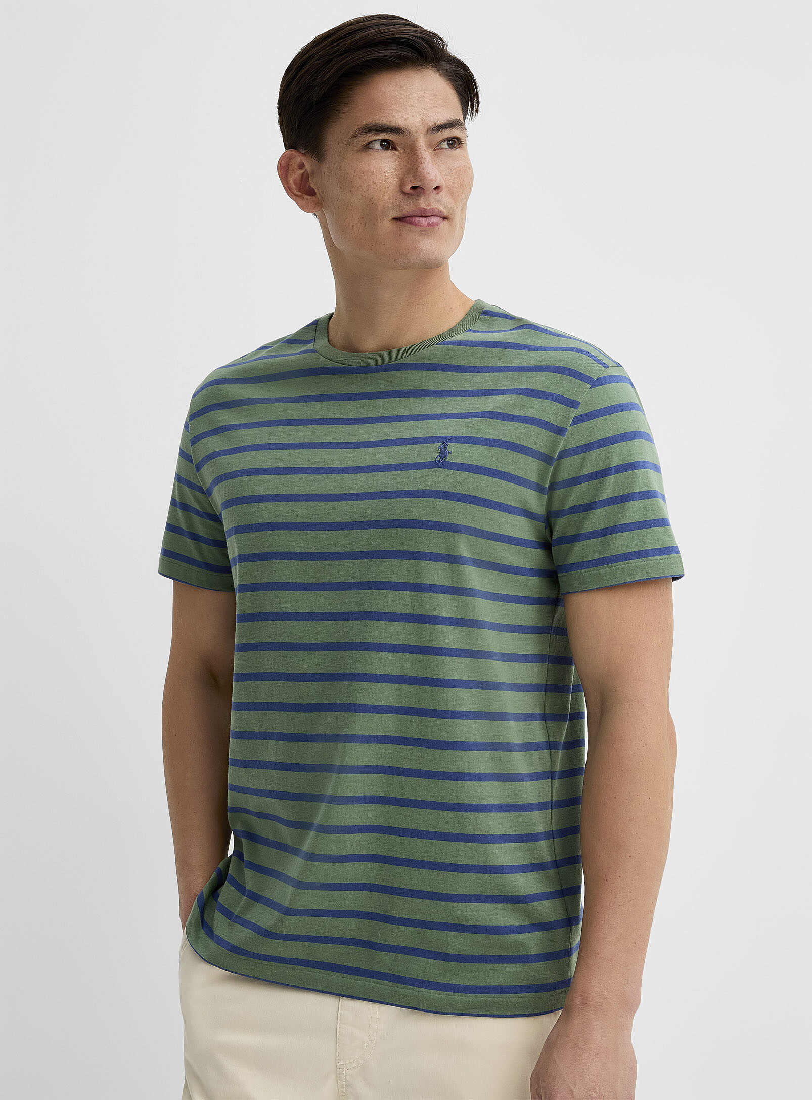 Polo Ralph Lauren - Embroidered rider twin-stripe T-shirt (Men, Green, X-LARGE)