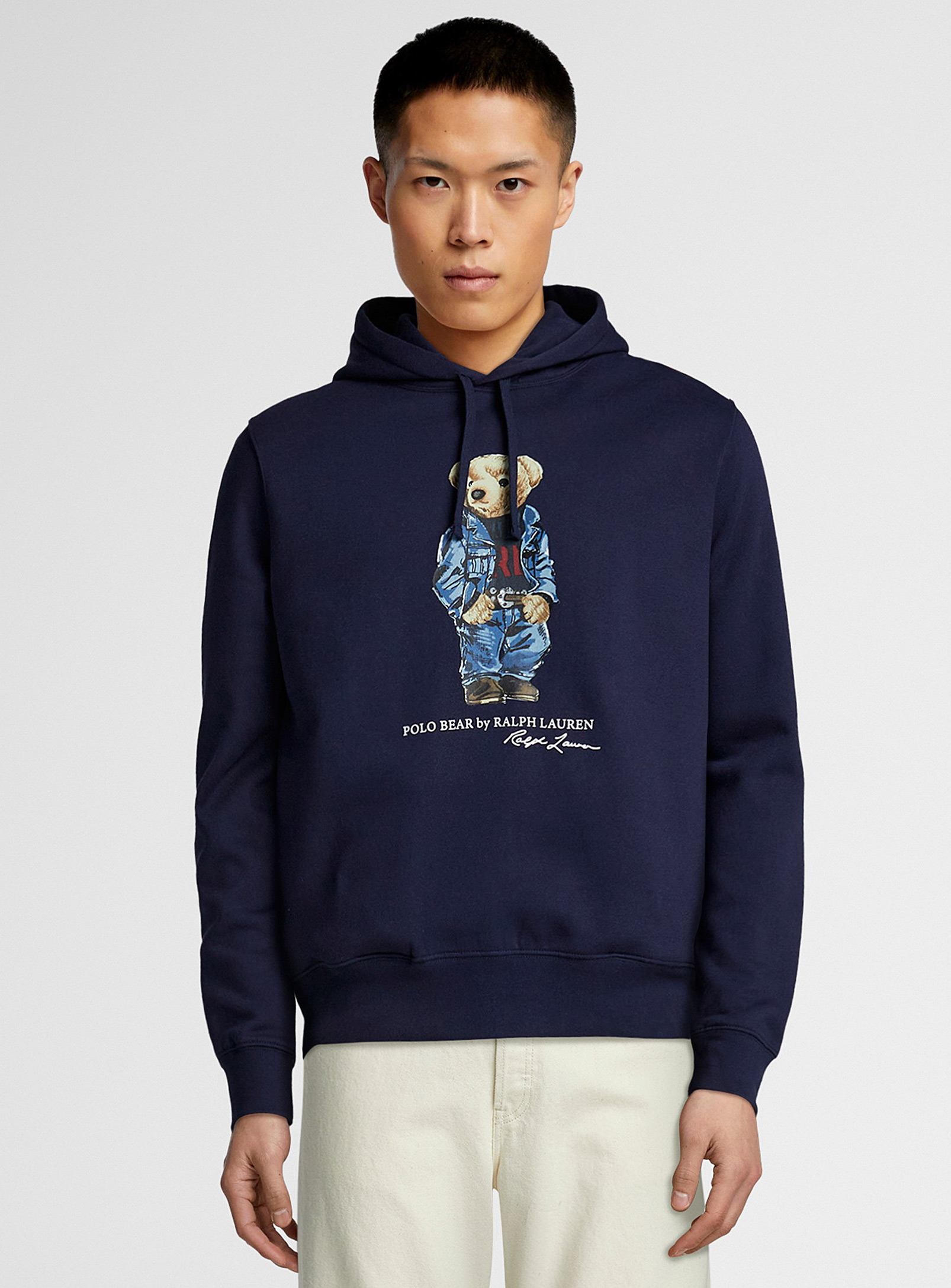 Polo Ralph Lauren Denim-clad Teddy Bear Hooded Sweatshirt In Navy/midnight Blue