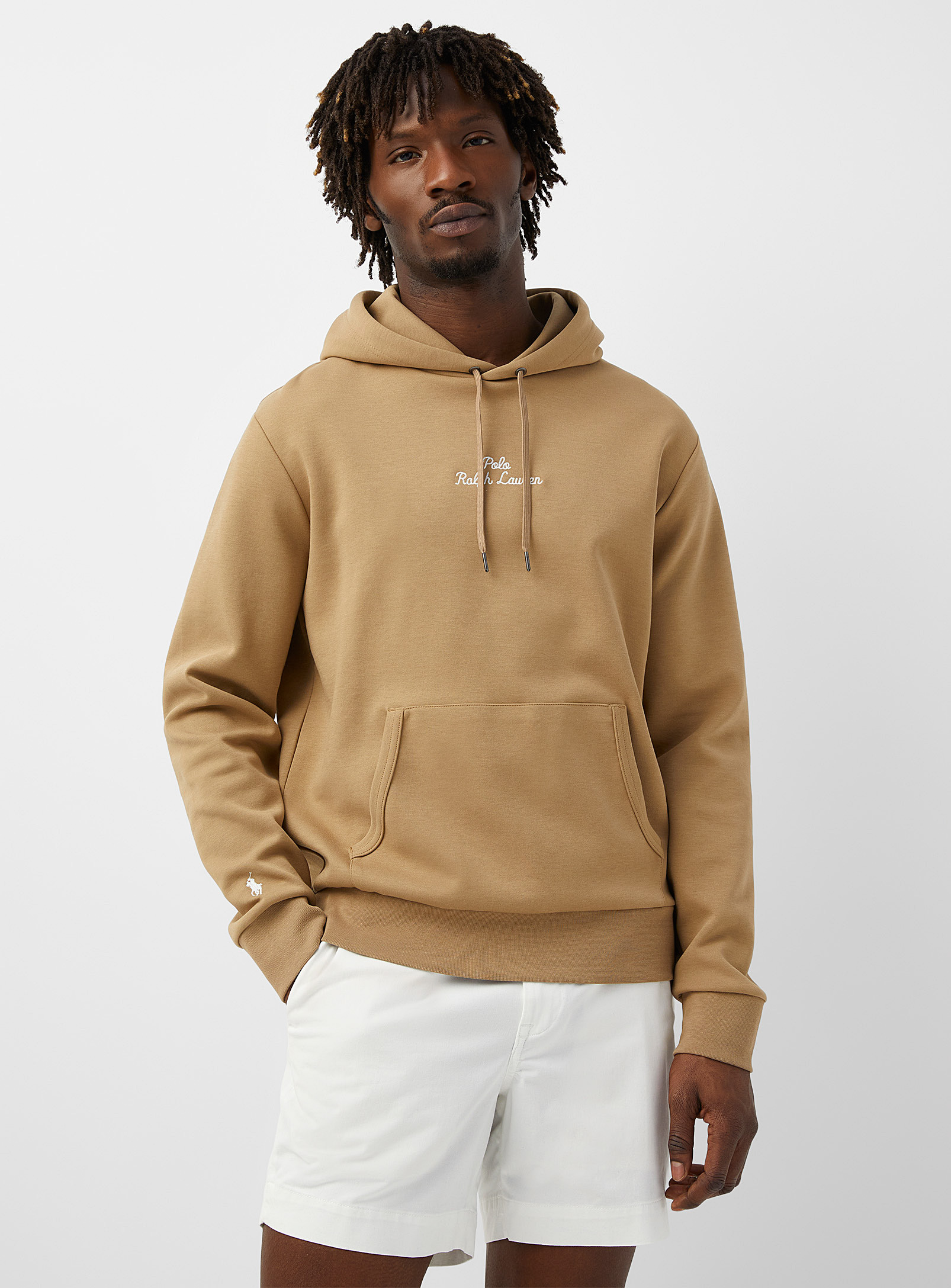 Polo Ralph Lauren Embroidered Logo Structured Jersey Hoodie In Khaki