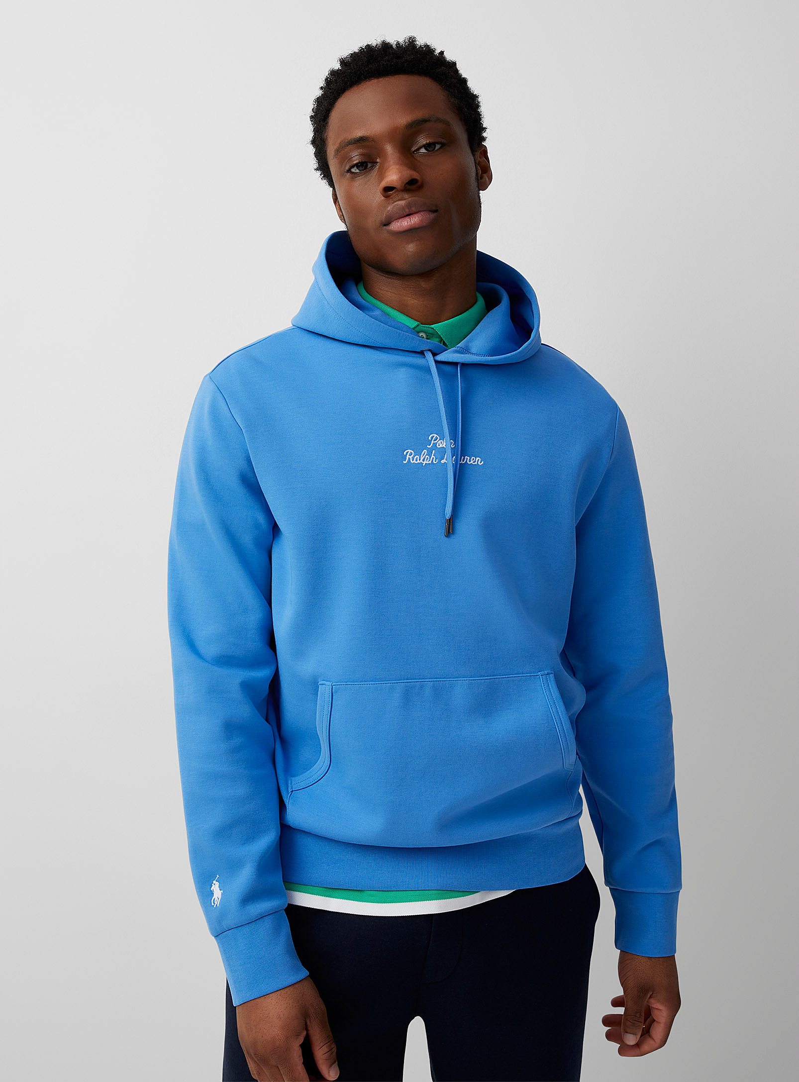 Polo Ralph Lauren Embroidered Logo Structured Jersey Hoodie In Blue