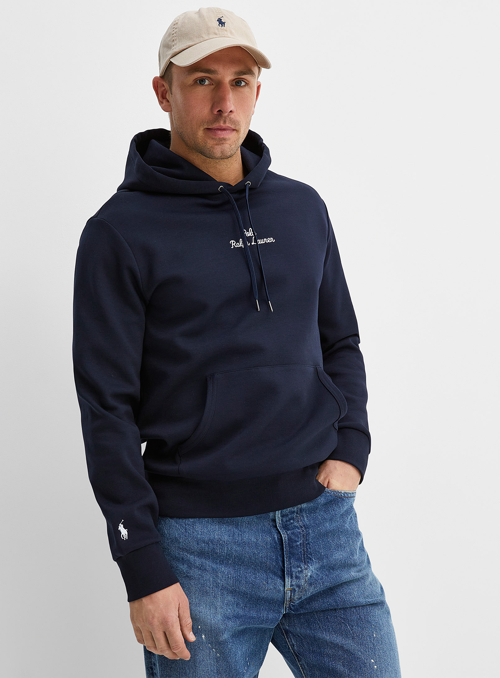 Polo Ralph Lauren Embroidered Logo Structured Jersey Hoodie In Marine Blue