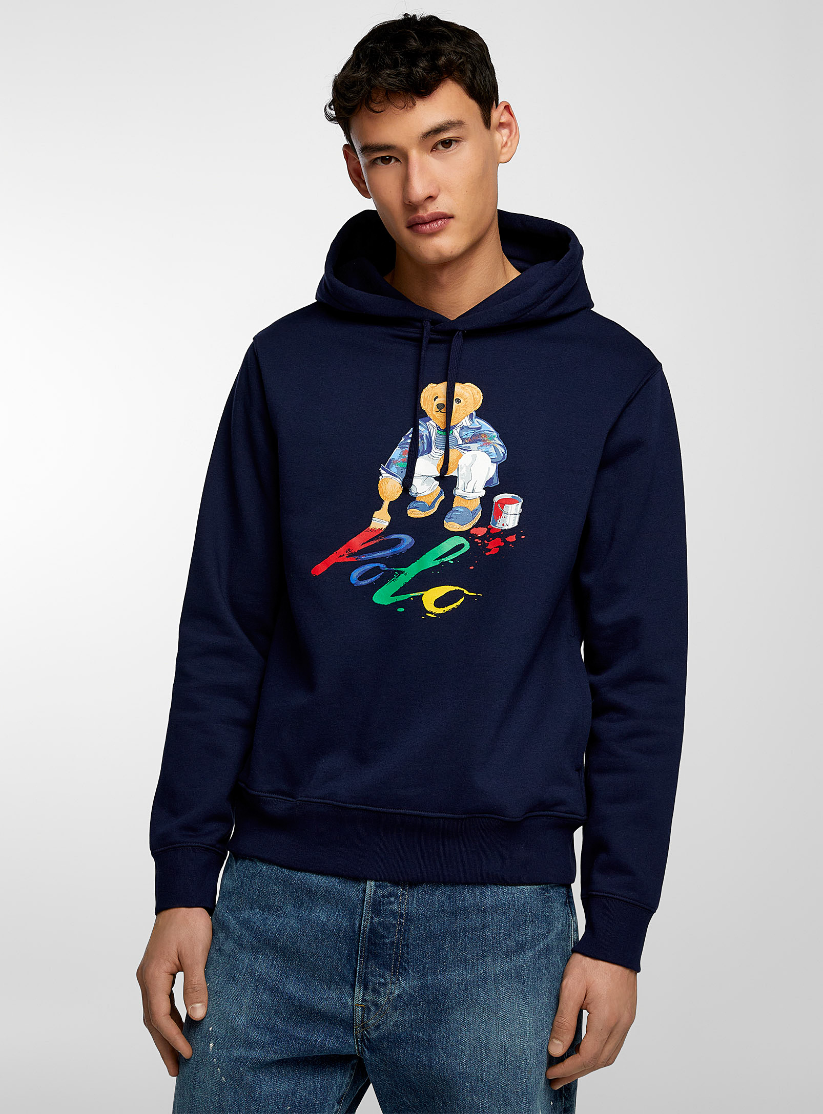 Shop Polo Ralph Lauren Artist Teddy Bear Hooded Sweatshirt In Marine Blue