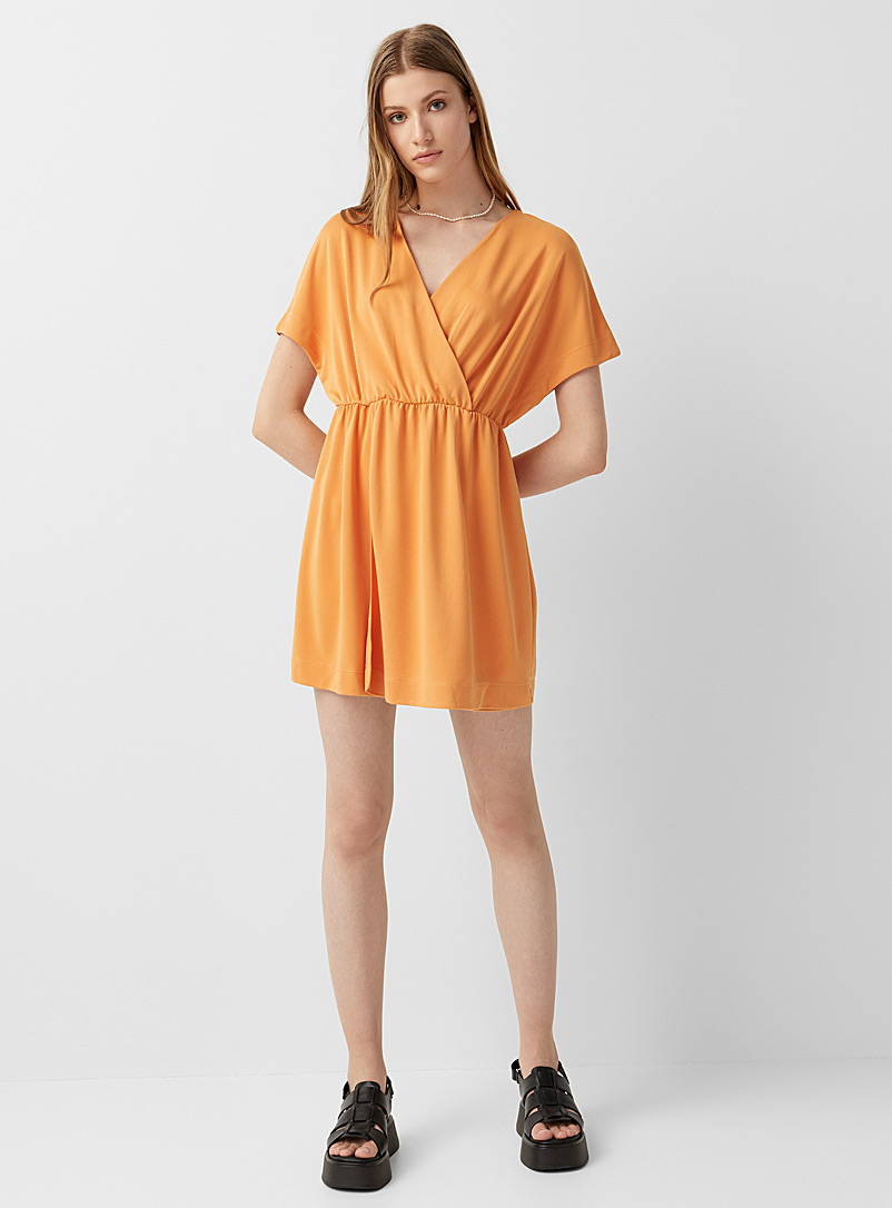 Twik Light Orange Modal touch crossover dress for women