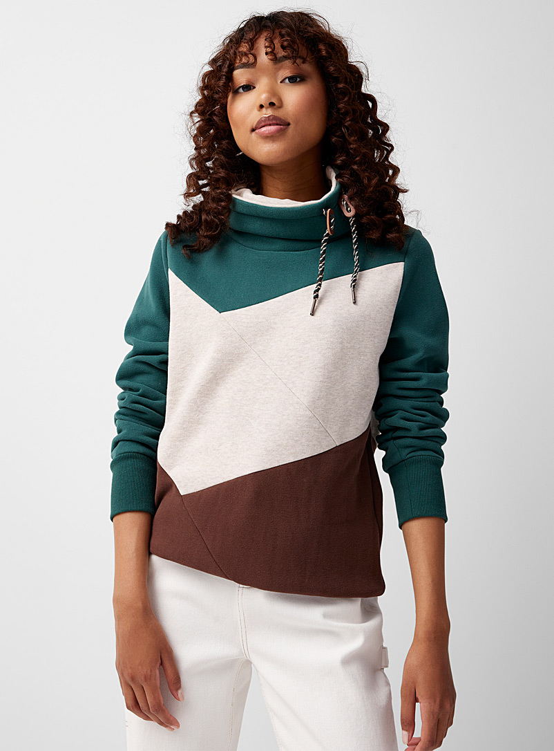 Twik Kelly Green Colour block tunnel-neck sweatshirt for women