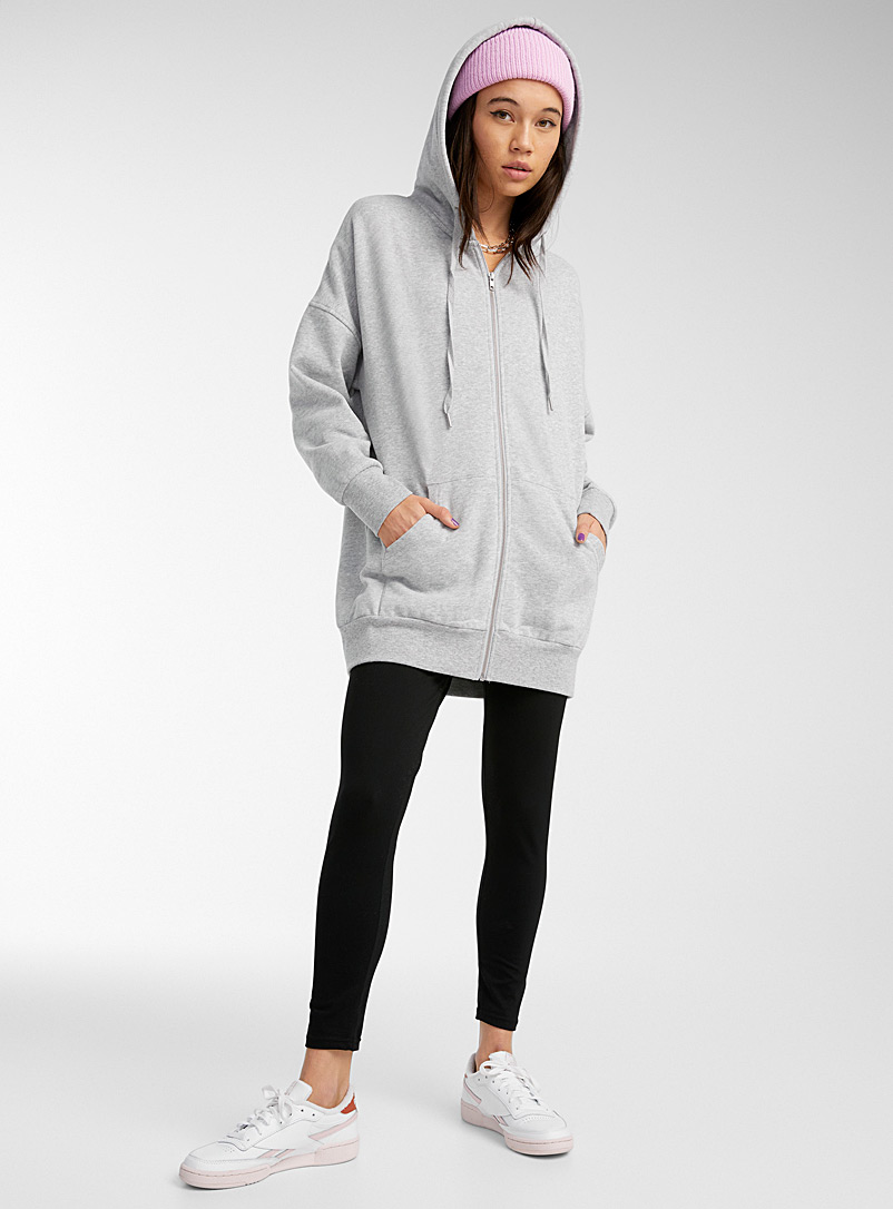 Twik Light Grey Organic cotton zip hoodie for women