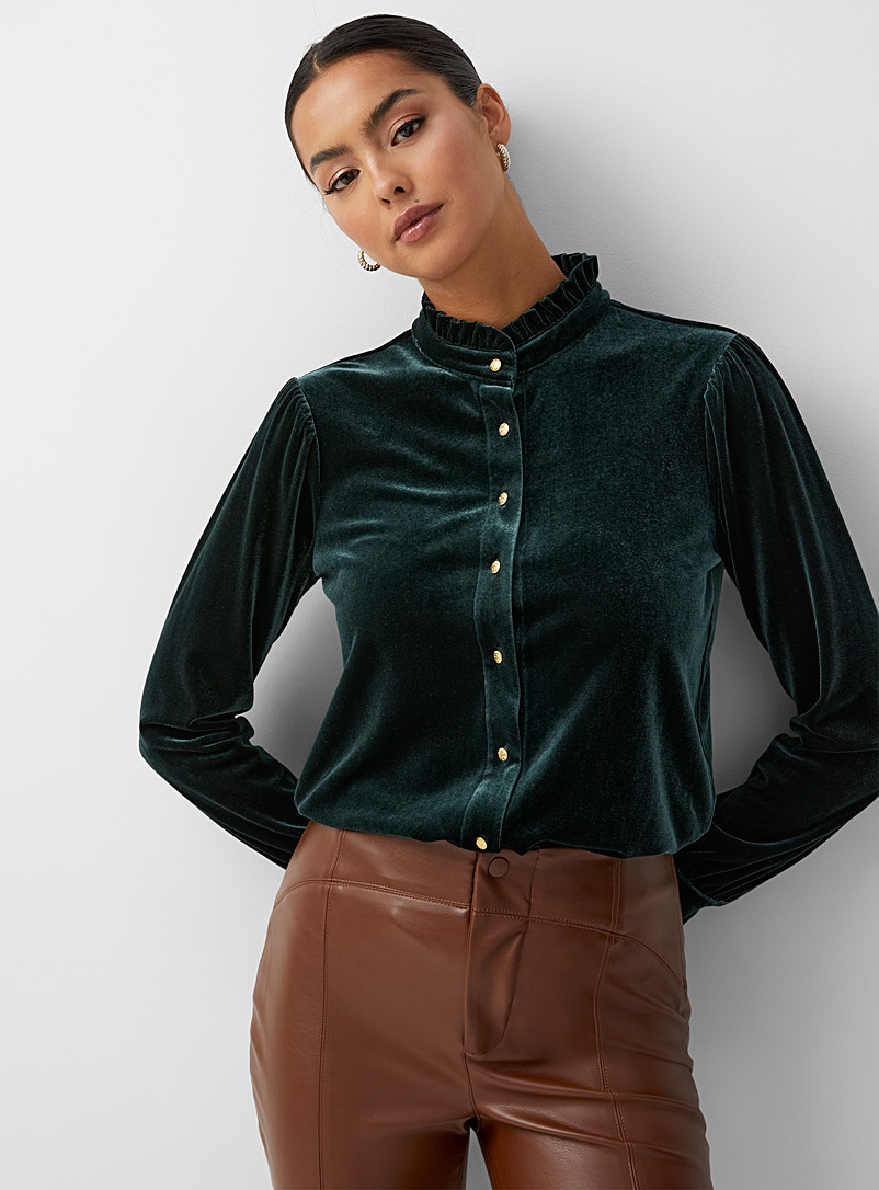 Icône Dark Olive Velvet Victorian shirt for women