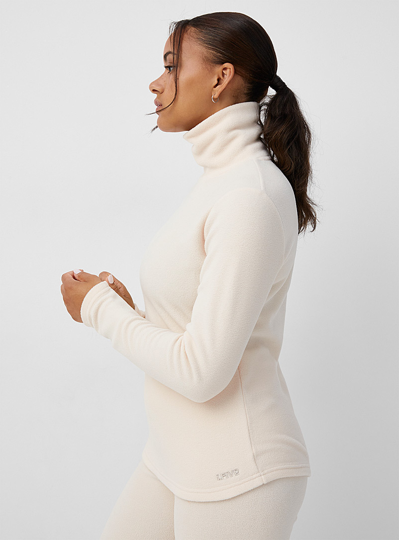 I.FIV5 Tan Recycled fibres fleece mock neck for women