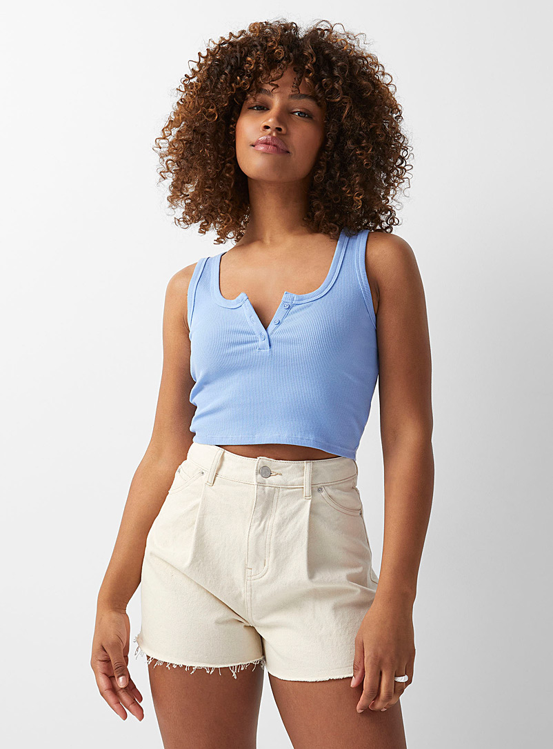 Twik Baby Blue Cropped three-button cami for women