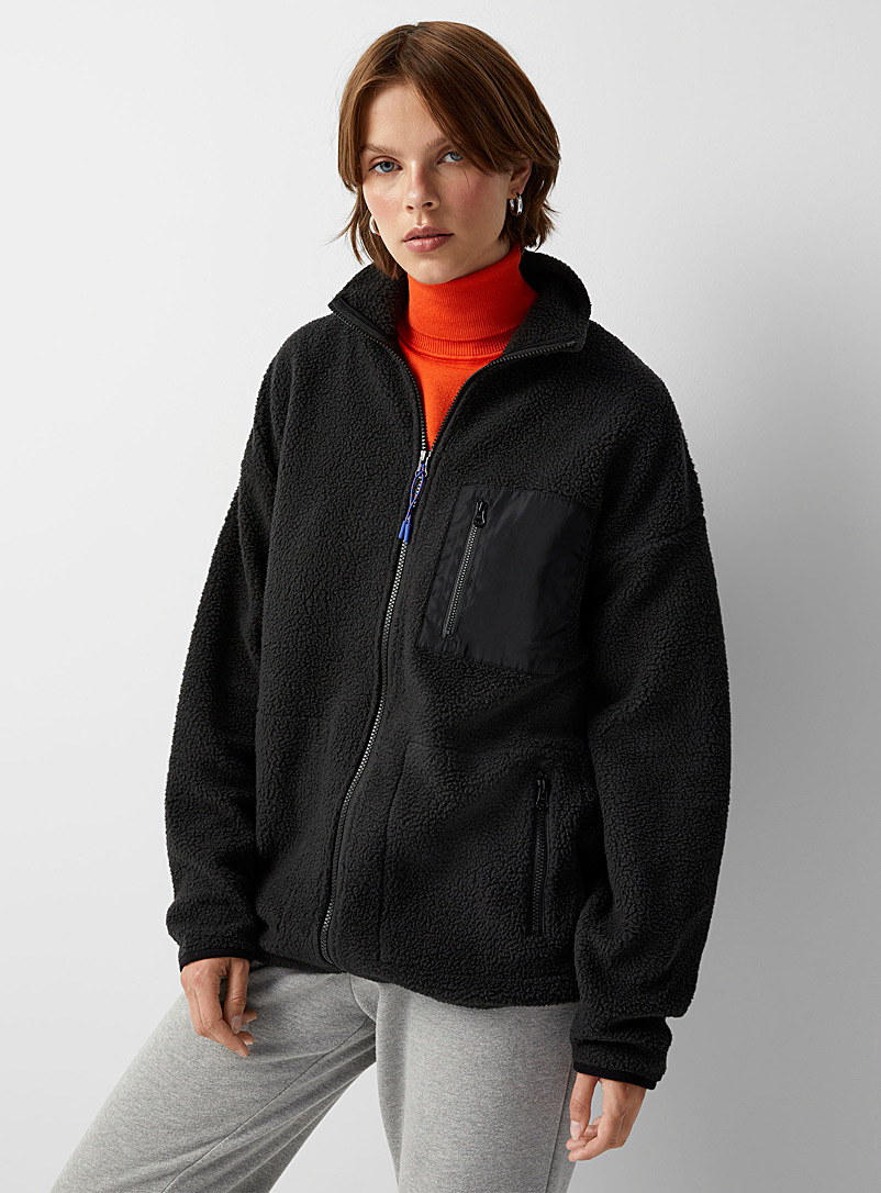 Twik Turquoise Contrast-pocket sherpa zip sweatshirt for women