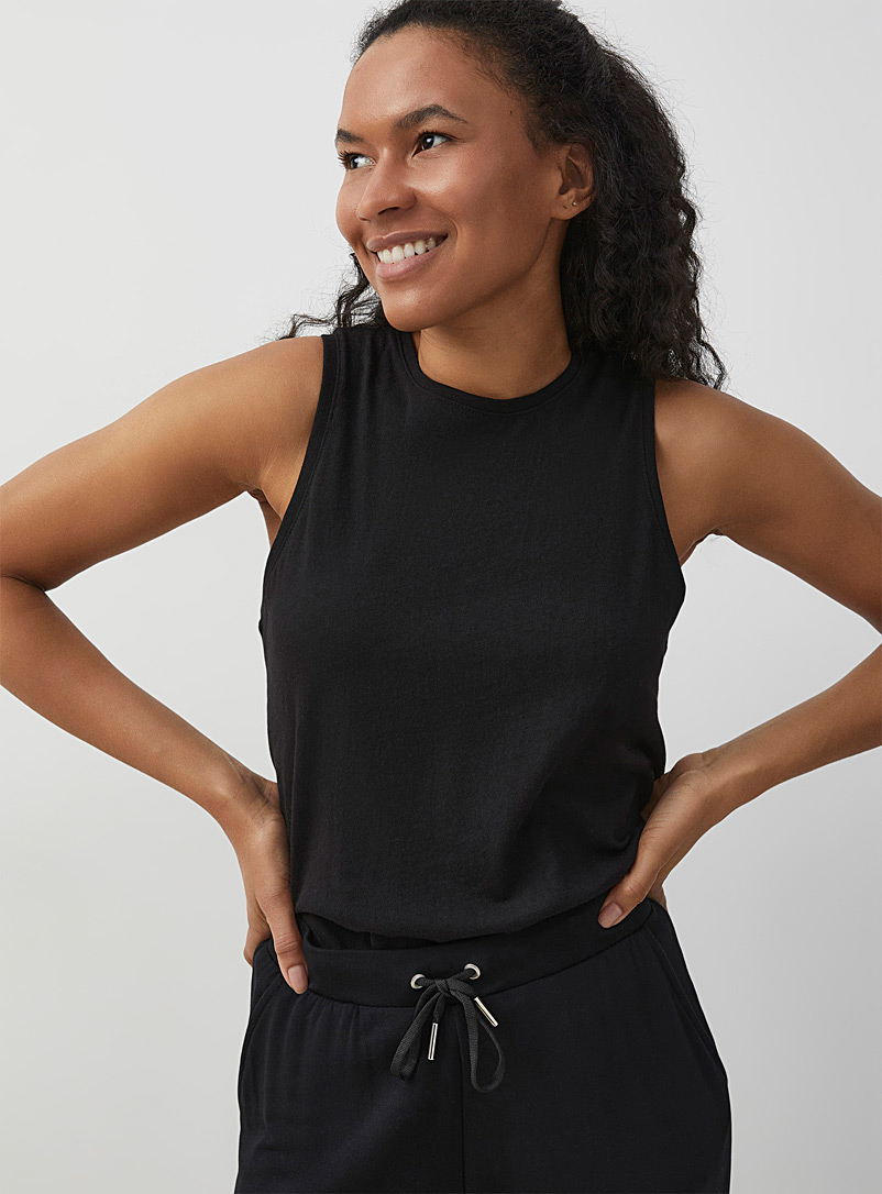 Miiyu: La camisole détente unie coton bio Noir pour femme