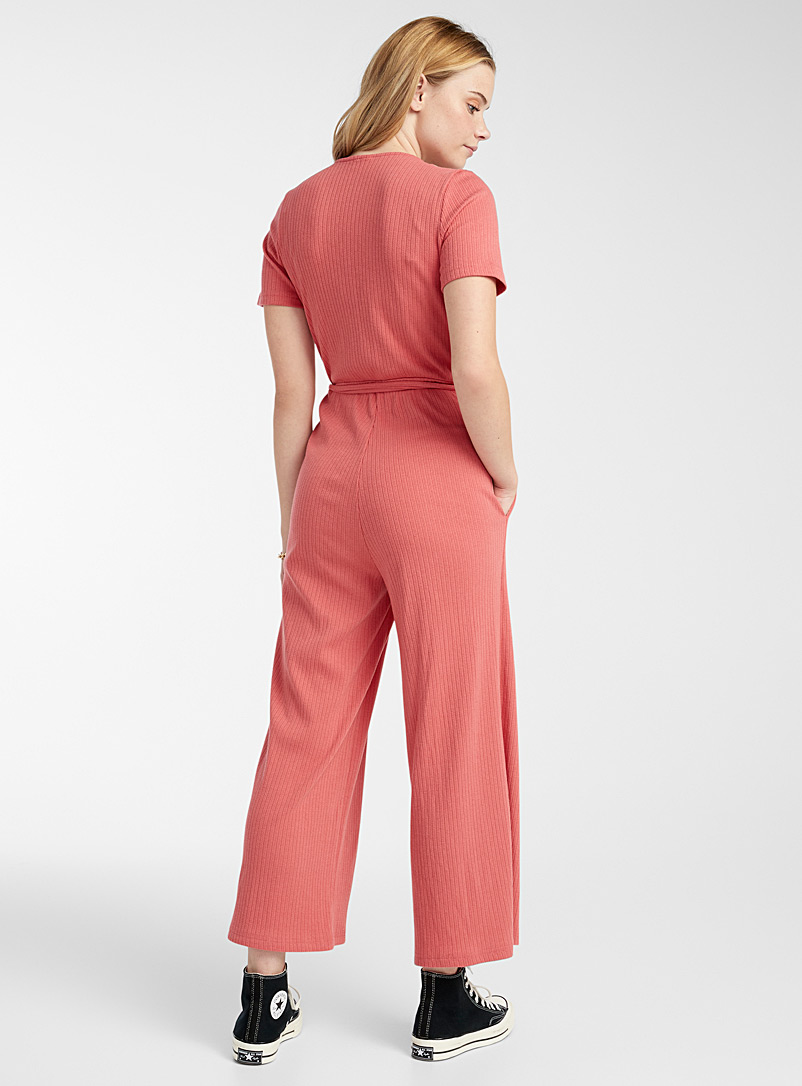 Twik Oxford Ribbed crossover gaucho jumpsuit for women