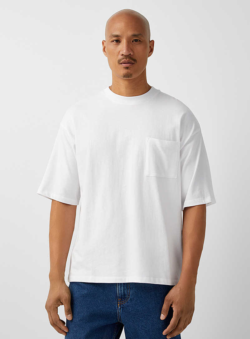 Le 31 White Oversized patch-pocket T-shirt for men