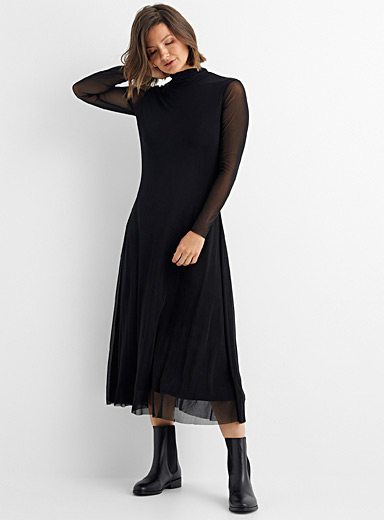 Micro-mesh mock-neck flared dress | Contemporaine | Women's Fit and ...