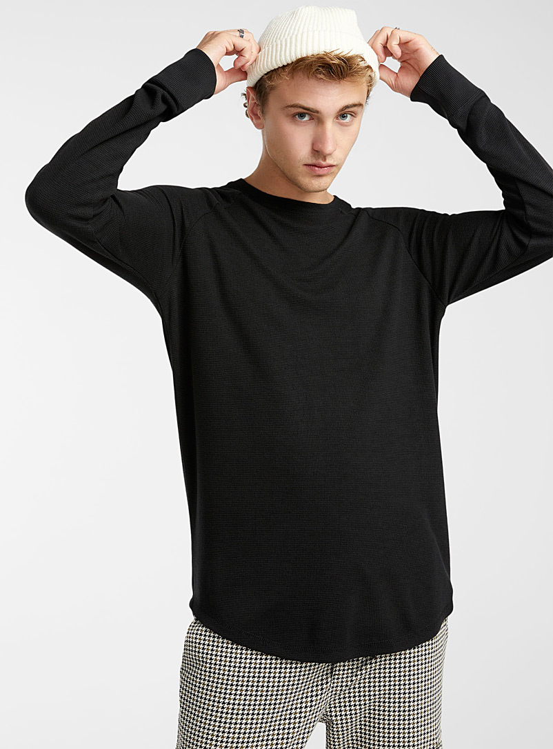 Djab Black Waffled raglan long-sleeve T-shirt for men