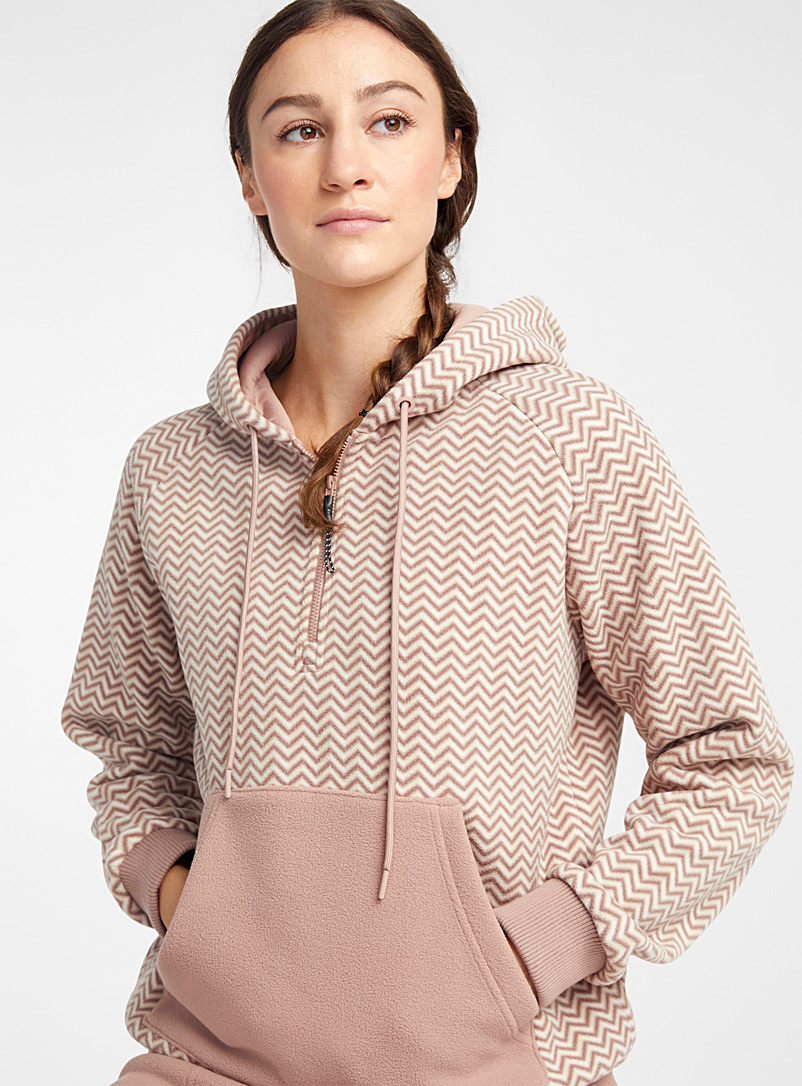 I.FIV5 Patterned Ecru Polar fleece hoodie for women