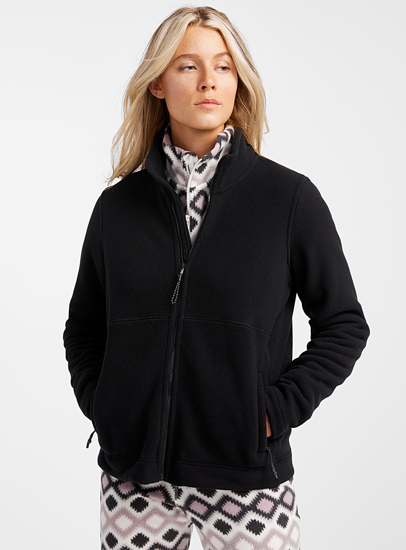 I.FIV5 Cream Beige Zip-closure polar fleece jacket for women