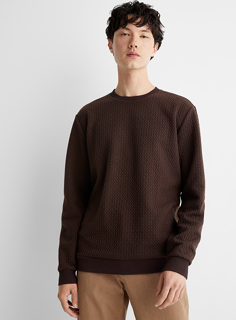 Le 31 Dark Brown Embossed geo sweatshirt for men