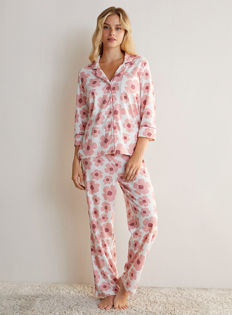 Miiyu Ivory White Patterned organic cotton pyjama set for women