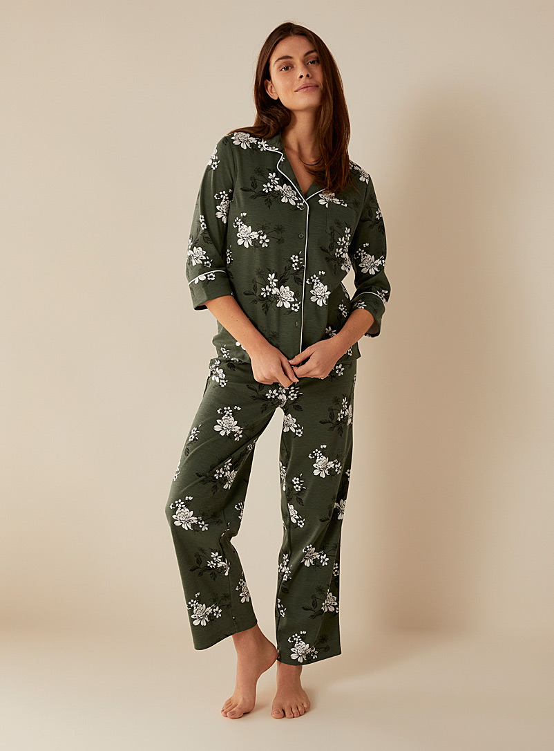 Miiyu Bottle Green Patterned organic cotton pyjama set for women
