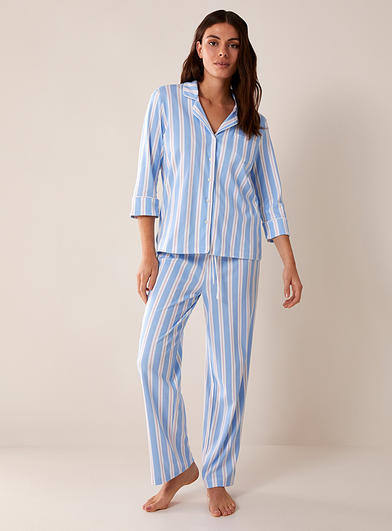 Miiyu: L'ensemble pyjama à motif coton bio Bleu pâle-bleu poudre pour femme