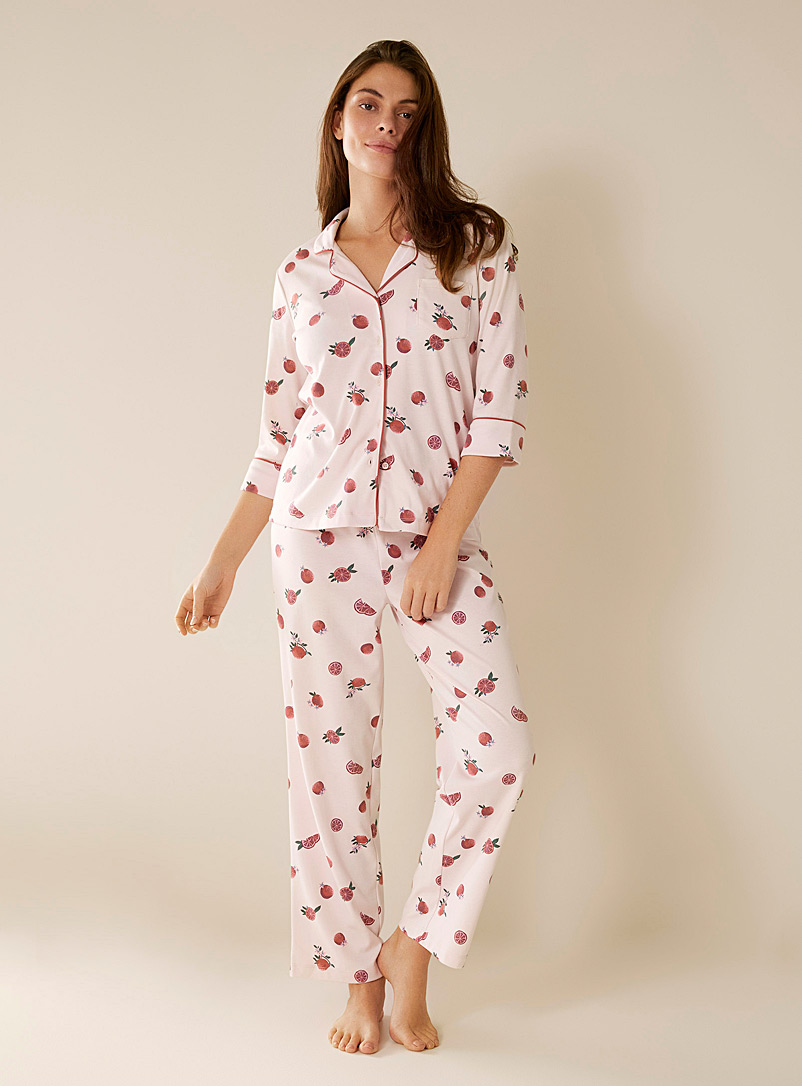 Miiyu: L'ensemble pyjama à motif coton bio Pêche pour femme
