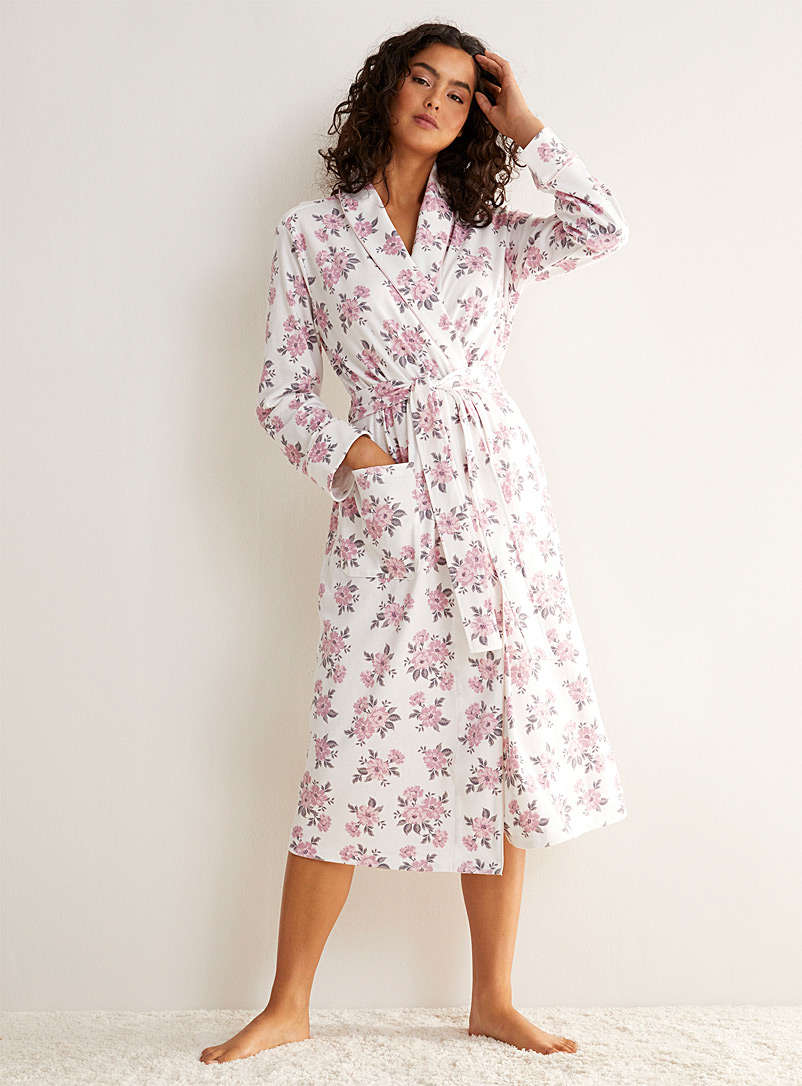 Miiyu Patterned Ecru Organic cotton patterned robe for women