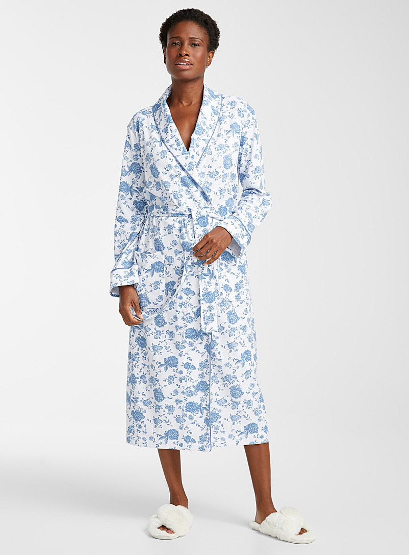 Miiyu Patterned White Organic cotton floral robe for women