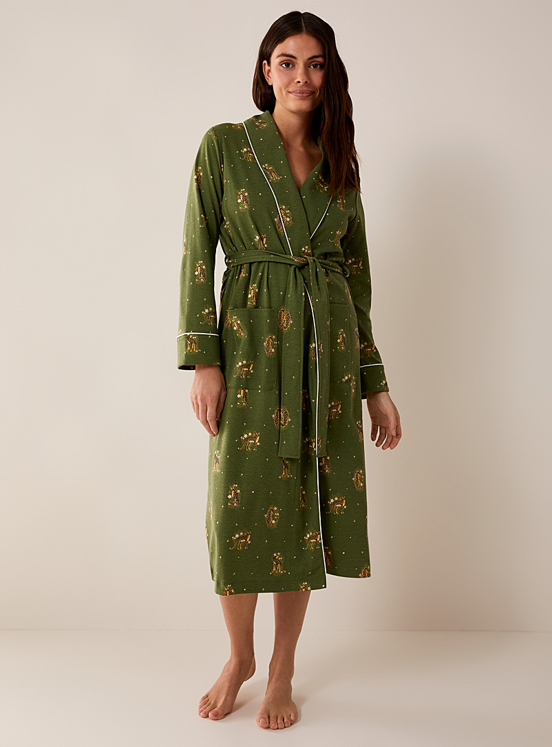 Brushed organic cotton patterned robe, Miiyu, Shop Women's Robes Online