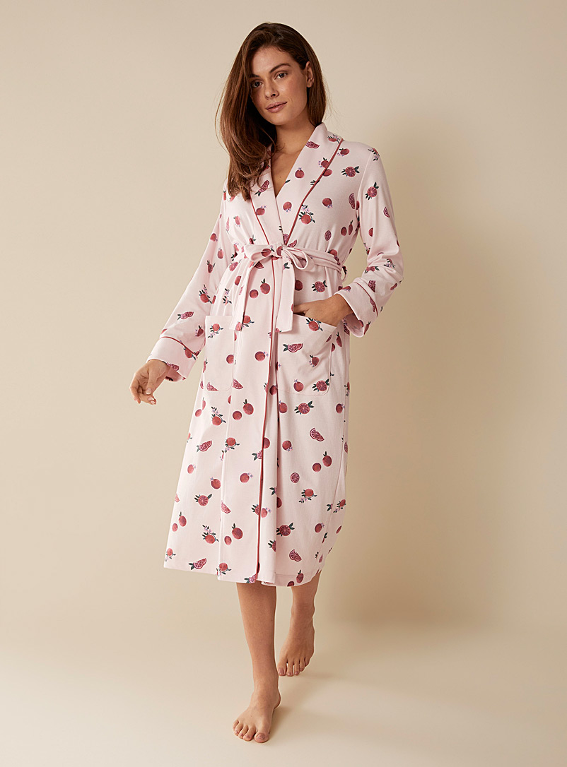 Miiyu Peach Brushed organic cotton patterned robe for women