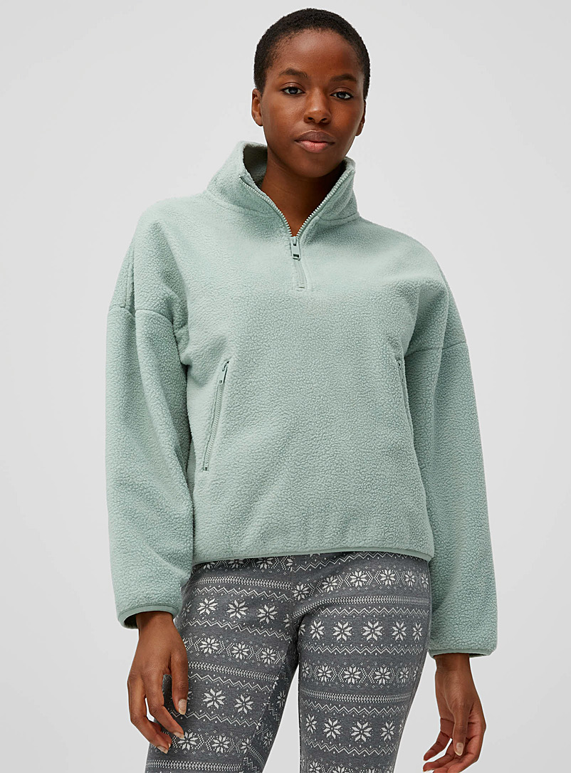 Miiyu x Twik Lime Green Sherpa half-zip sweatshirt for women