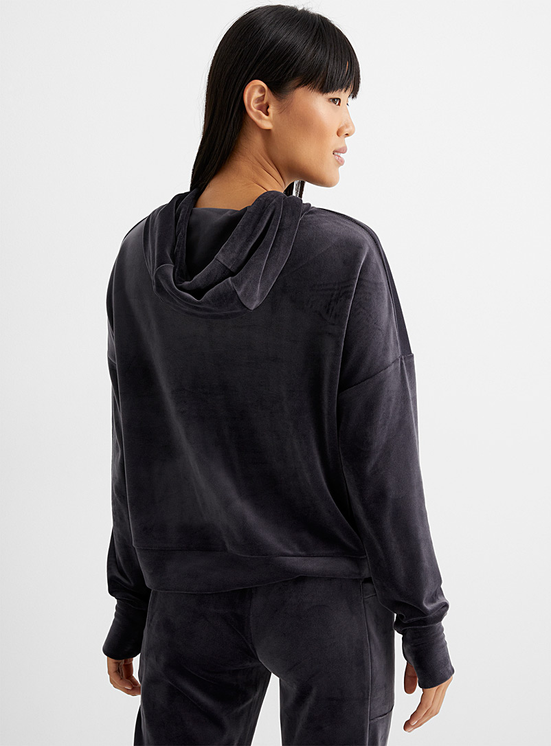 Miiyu x Twik Charcoal Velvety hooded sweatshirt for women