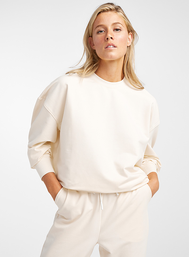 I.FIV5 Ivory White Organic cotton oversized crew-neck sweatshirt for women