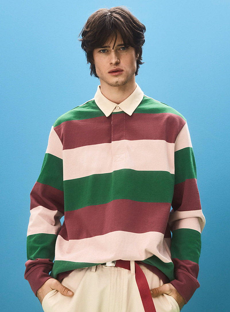 Djab Green Wide-stripe rugby polo for men
