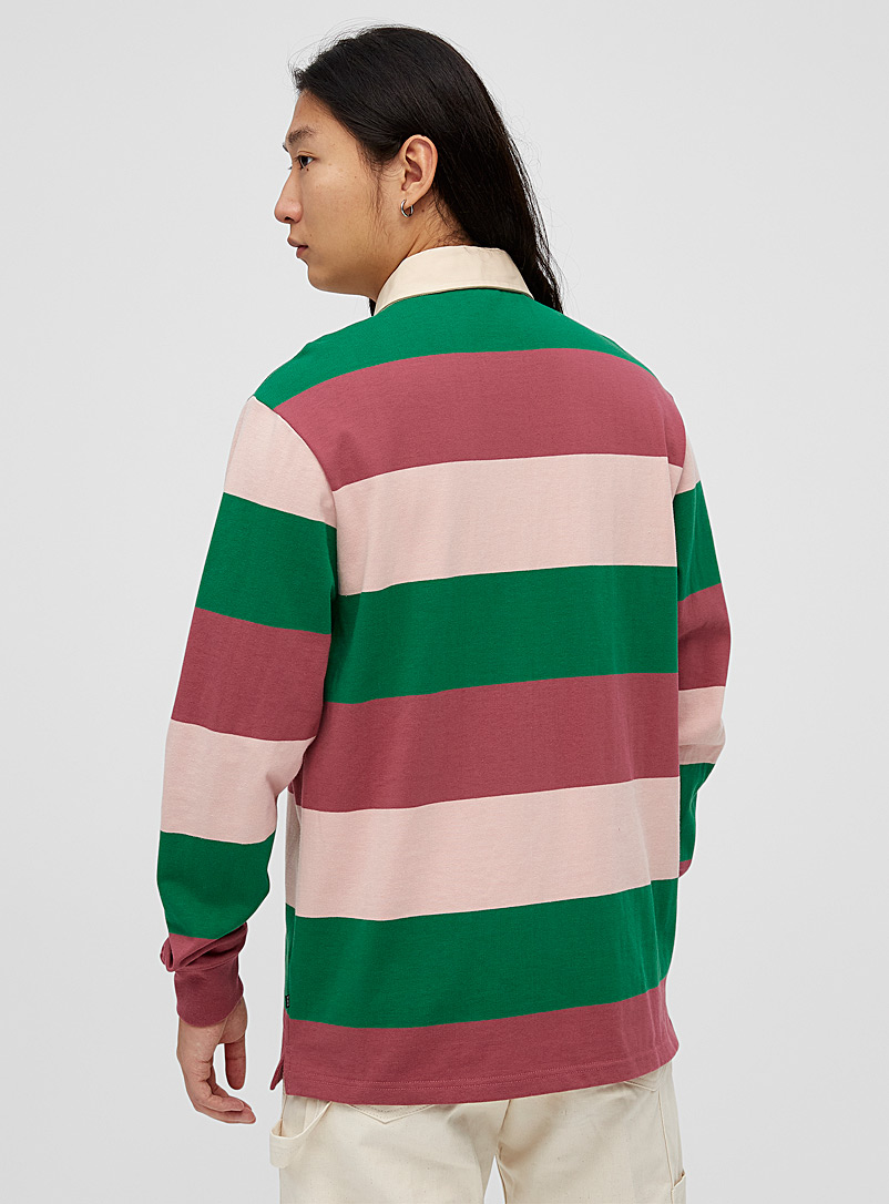 Djab Green Wide-stripe rugby polo for men