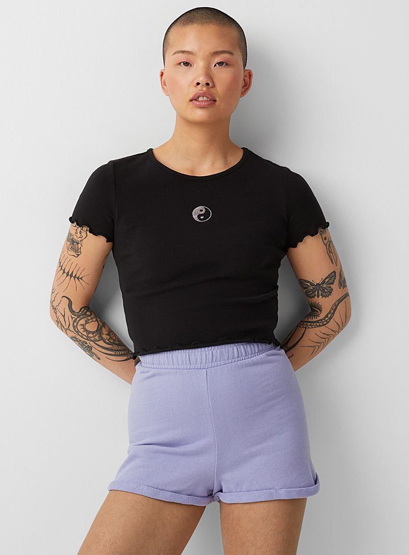 Twik Teal Rolled-hem French terry short for women