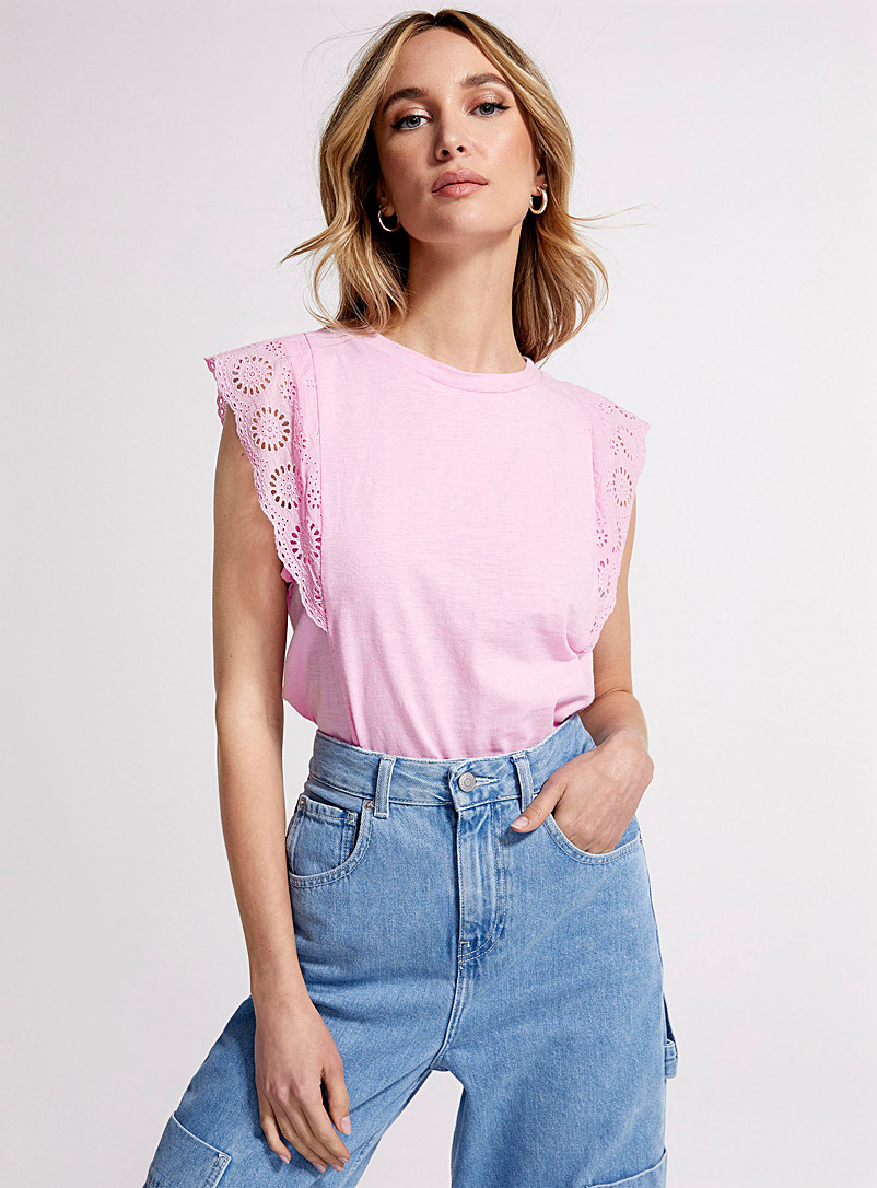Icône Pink English embroidery accent T-shirt for women