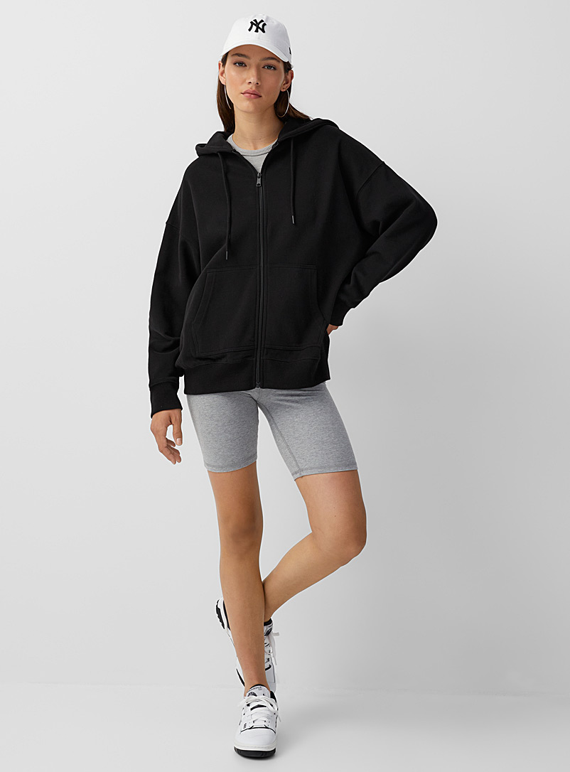 Twik Black Organic cotton loose zip hoodie for women