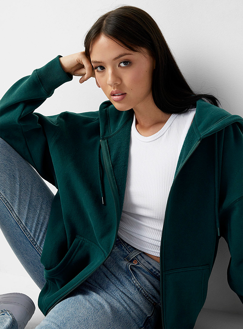 Twik Mossy Green Organic cotton loose zip hoodie for women