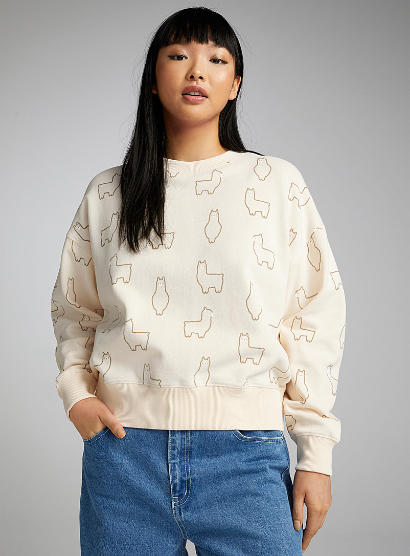 Twik Ivory/Cream Beige Large edge print sweatshirt for women