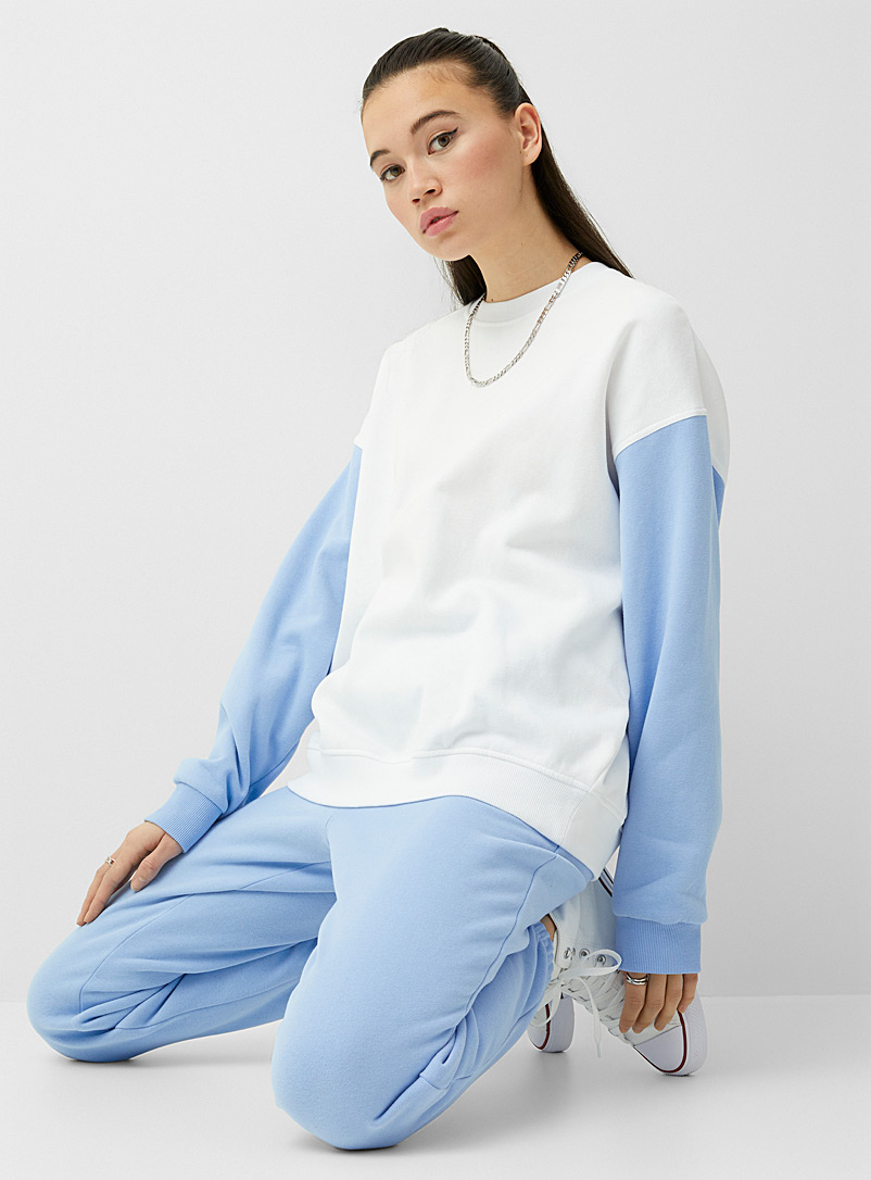 Twik Baby Blue Embroidered message colour block sweatshirt for women