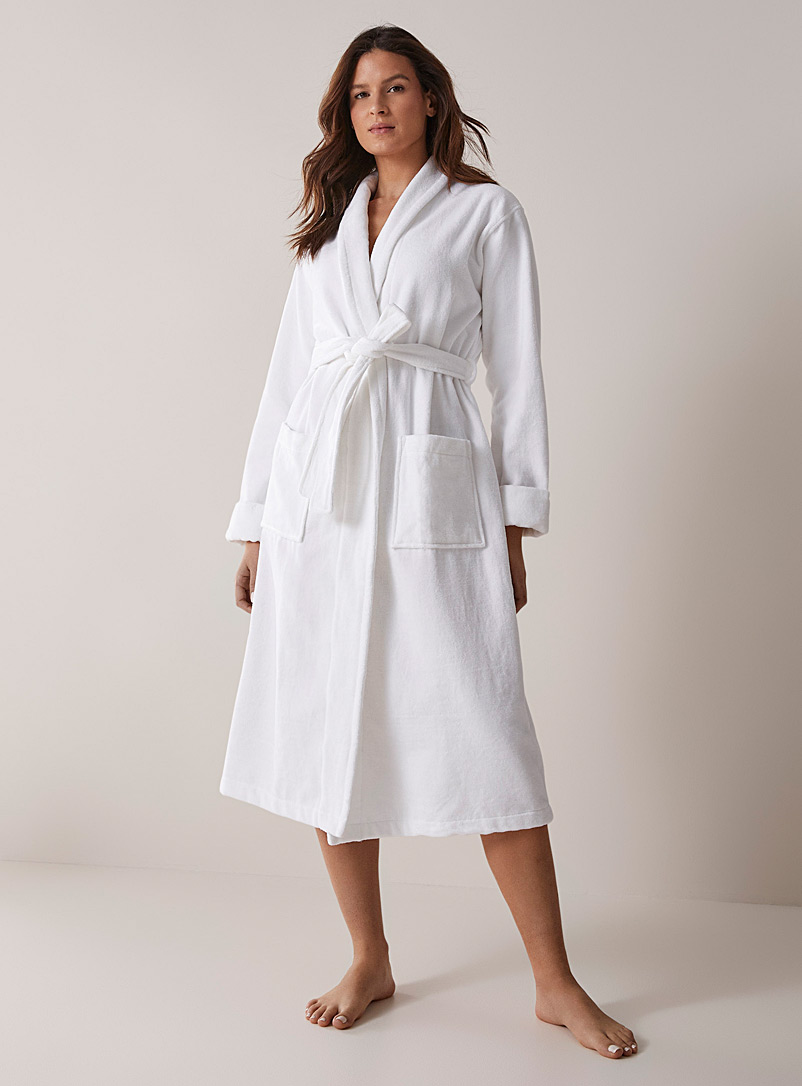 Miiyu White Organic cotton terry shawl-collar robe for women