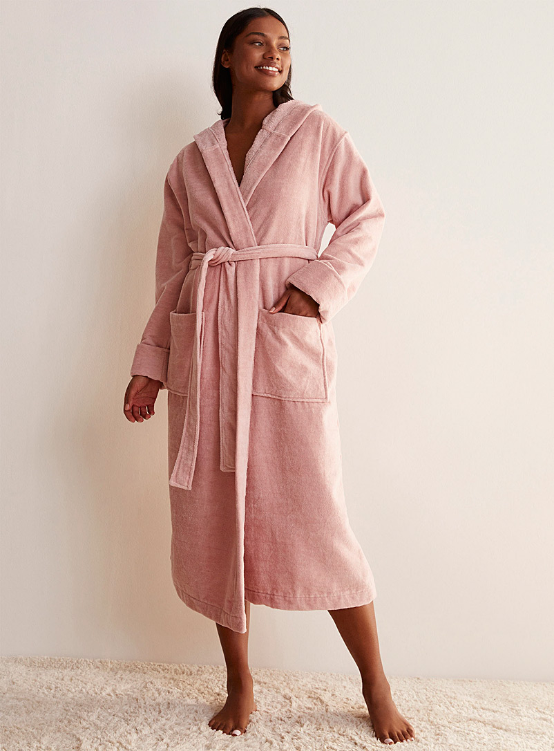 Miiyu Dusky Pink Organic cotton terry hooded robe for women