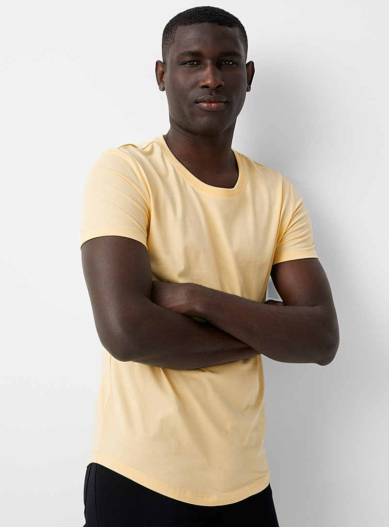 Le 31 Light Yellow Scoop-neck fitted T-shirt for men