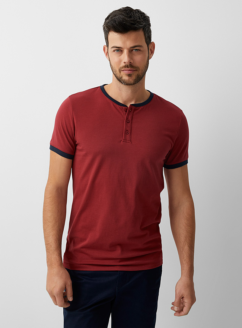 Le 31: Le t-shirt henley ajusté Rouge pour homme